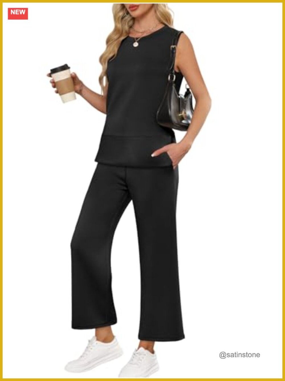 ANRABESS Women's 2-Piece Travel Outfit Tank Top & Wide Leg Pants Set